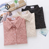 Women Vintage Loose Floral Shirt Long Sleeve Button Up Chiffon Blouse Turn-Down Collar Autumn Office Lady Casual