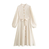 Fongt Women's Body Texture Collar Long-Sleeved Dress 4960