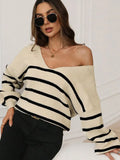 Fongt And Winter New Striped Hit-Colored Sweater Women Loose Bow Tie With Knitted Jacket