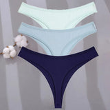 Sexy G-string Women's Cotton Panties Low-Waist Thongs Striped Solid Female Underpants Girl Comfortable Briefs