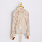 TWOTWINSTYLE Perspective Tops Female Bowknot Flare Long Sleeve Ruffle Shirt Blouse Women Korean Fashion Clothes 2020
