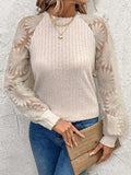 Fongt Hollow T-Shirt Lace Splicing Long Sleeve Top