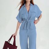Fongt Summer 2025 Summer Commute Elegance Commute Elegance With V-Neck Tie Trousers Set