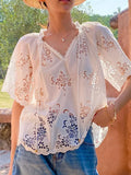 Fongt New French White Embroidered Little Shirt Women's Short-Sleeved Lace Jersey Shenzhen South Oil Women's