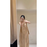 Fongt Vacation Fainting V-Neck Hanging Neck Dress Loose Belly Sleeveless Sleeve Sling Vest Long Dress