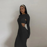 Sweater 2 Piece Set Suit Women Sexy Bacless Long Sleeve Maxi Bodycon Dress And Spaghetti Strap Cropped Top Outfits