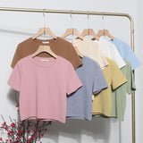 Fongt Solid Short-Sleeved T-Shirt Burst Small Short Sweet Spicy Slim Slim Thin Collar Top 88122