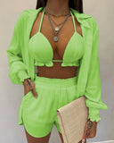 Independent Station New Popular Style Sexy Summer Solid Color Printing 3-Piece Suit Girl-Outfit