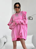Fongt Wind Collar Long Loose Lotus Leaf-Backed Women's Sadopamine Fashion Print Coat Top