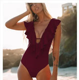 Printed Flowers Even Lotus Leaf Side Body Swimsuit Women 2025 New Swimsuit Bare