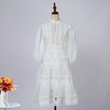Fongt Dress Eugen Yarn Half-Open Lantern Sleeve Middle Sleeve Dress Lace Lace To Receive Waist Skirt