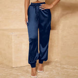 Women Trousers ZANZEA Casual Elastic Waist Solid Satin Long Pants Female Loose Homewear 2022 Fashion OL Pantalon