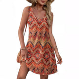 Fongt Summer Beach Loose V-Neck Sleeveless Pocket Dress Vest裙
