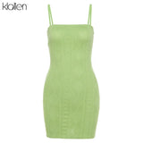 Women Fashion Elegant Streetwear Strap Mini Dress Summer 2022 New Solid Green Knit Stretch Slim Office Lady