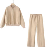 Fongt Autumn Zipper Bomber Jacket Jacket + Velvet Trousers Women's M66