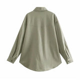 2021 Buttoned Overshirt Women Long Sleeve Front Pockets Vintage Casual Shirts Chic Plus Size Summer Top Feminine Loose