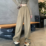 Fongt Workwear Trousers Women's Summer Thin 2025 New High-Waisted Leisure Sports Broad-Legged Trousers