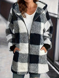 Fongt Women's Coat New Wish Long-Sleeved Lattice Hooded Zip-On With Pocket Loose Coat
