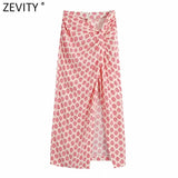New Women Elegant Floral Print Knotted Split Sarong Skirt Faldas Mujer Female Chic Slim Back Zipper Midi Vestido