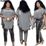 African Dresses for Women 3 Piece Set Dashiki Sequined Top Pants African Clothes Bazin Broder Riche Fashion Robe Africaine