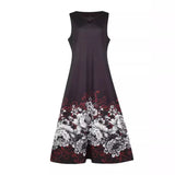 Fongt Sleeveless Dress Female Positioning Print Dress Bohemian Retro Long Dress