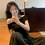 For Women Summer off-Shoulder Solid Short sleeve Gentle Temperament Niche Slim fit Pullover Top Fashion-Outfit