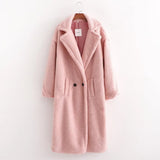 Notched Collar Hairy Shaggy Faux Fur Long Teddy Coat Ivory Woman Shearling Fluffy X-Long Jackets Keep Warm
