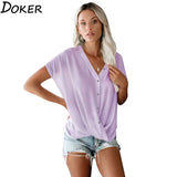 Women 2020 Summer Solid Chiffon Blouses Ladies V-neck Short Sleeve Shirts Loose Casual Plus Size Tops Office Blouse