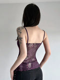 Fongt New Y2K Retro Print Bumpy Hottie Sexy Mesh Splicing Ribbon Low Chest Small Sling Vest