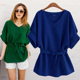 Size M-6XL Women Loose Short Sleeves Blouses 2022 New Fashion Summer Casual V-Neck Lace Up Bow Solid Color Tops Hot