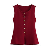 Fongt Gold Knitted Vest Shirt 10 Women's 041 Simple Single Buckle Fashion