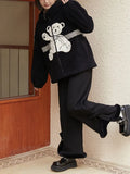 Kawaii Warm Wool Pants Women Korean Style Sweet Wide-legged Pants Female Bow Loose Casual Elegant Cute Pants Winter