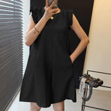 Eelgant 2022 Summer Women Short Sleeve Jumpsuits Casual O Neck Ruffles Rompers Female Work Playsuits Solid Short