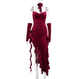 Christmas Shanshan Velvet Ribbon Dress + Cuff Minority Design Sensitive Skirt-Outfit
