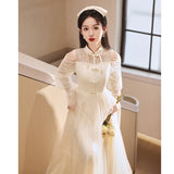 Fongt Chinese Adult Ceremony Collared Cheongsam Evening Dress Student Vocal Art Exam Dress 2025 New Long-Sleeved Dress