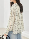 Fongt Elegant Wood-Eared Chiffon Shirt Women's New High-End Print Thin Comfortable Tops In Spring 2025