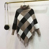Fongt Women's 2023 New Medium Long Sweater Sweater Tassel Shawl Autumn And Winter Cape Type Bat Coat-Outfit