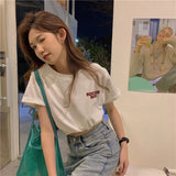 Fongt Print Short-Sleeve T-Shirt Women's Summer 2024 New Korean Version Design Sense Loose Show Thin Student Top