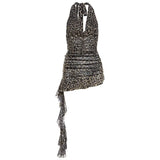 Fongt Babes Leopard-Print V-Neck Hanging Neck Hanging Dress Bare Back Irregularly Fluttering Hot Pure Desire Short Skirt