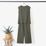 Holiday Matching Pants Sets ZANZEA 2022 Casual Sleeveless Blouses and Loow Pants Women Solid Sets Female kaftan
