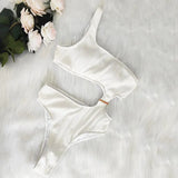 Fongt New Solid Color One-Shoulder One-Piece Swimsuit Sexy Ladies
