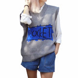 2021 New Spring Autumn Women Sweaters Sleeveless Vest Waistcoat England Style Knitting Oversized Print Tops