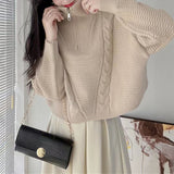 Fongt Version Of Autumn And Winter Retro Half Zipper Standing Collar Sweater Loose Thin Pure Color Design Sense Short Twist Sweater Woman-Outfit