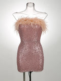High-End Cross-Border Women's Sexy Bareback Ostrich Hairy Twilight Dress Temperament