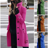 Fongt Autumn And Winter Large Size Hairs, Women's Coat Single Row Multi-Buckle And Button Collar Coat