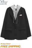 Autumn Winter Women's Coat Patchwork Japaneses Korea Design Elegant Casual Outerwear Y2k Harajuku Oversize Female