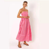 Fongt Spring And Summer Striped Suspenders Open Back Big Clear Fresh Air Dress-88111-Outfit