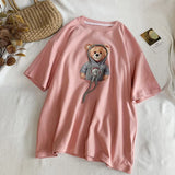 Womens T-Shirts Oversized Couple Tee Cute Diamonds Rope Bear Tshirt Summer Loose Casual Kawaii Crew Neck Tops Plus
