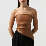 Fongt 2024 Fashion Solid-Color PU Leather Sexy Breast-Thored Waist Vest