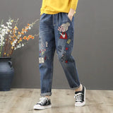 Korean Fashion Women Jeans 2022 New Bottoms Loose Casual Trousers Embroidery Cartoom Harem Pants Pantalones De
